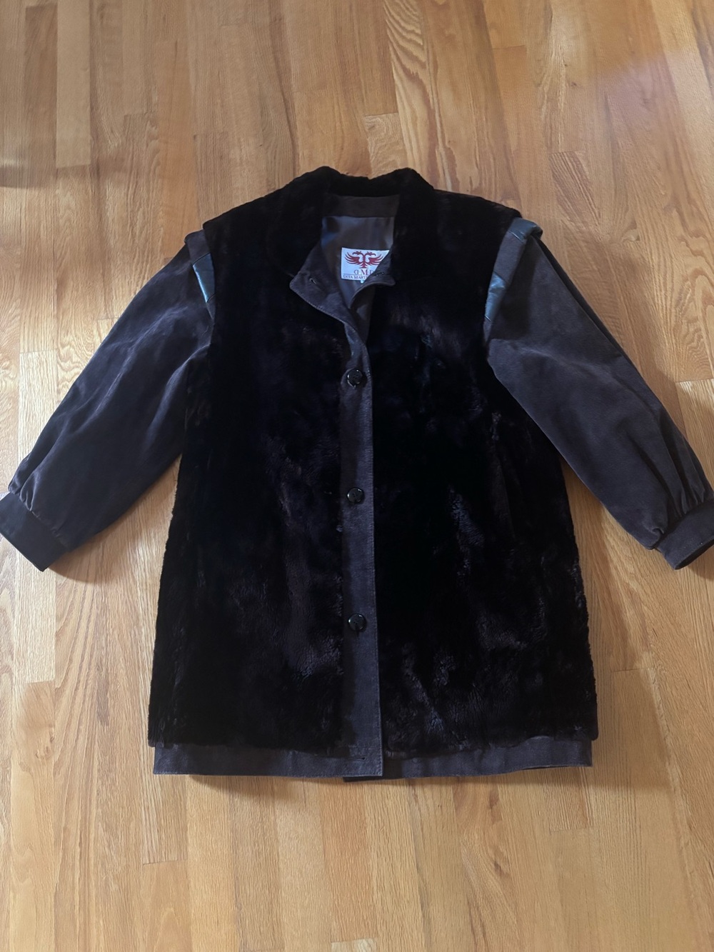 Unique Vintage brown/black Fur & Leather shorter arms Coat from Fur Town Ltd.